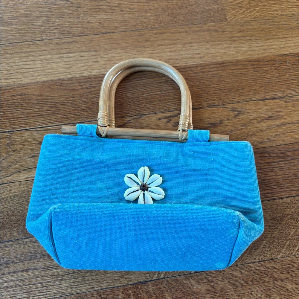 Blue Beachy Bag with Wooden Handles